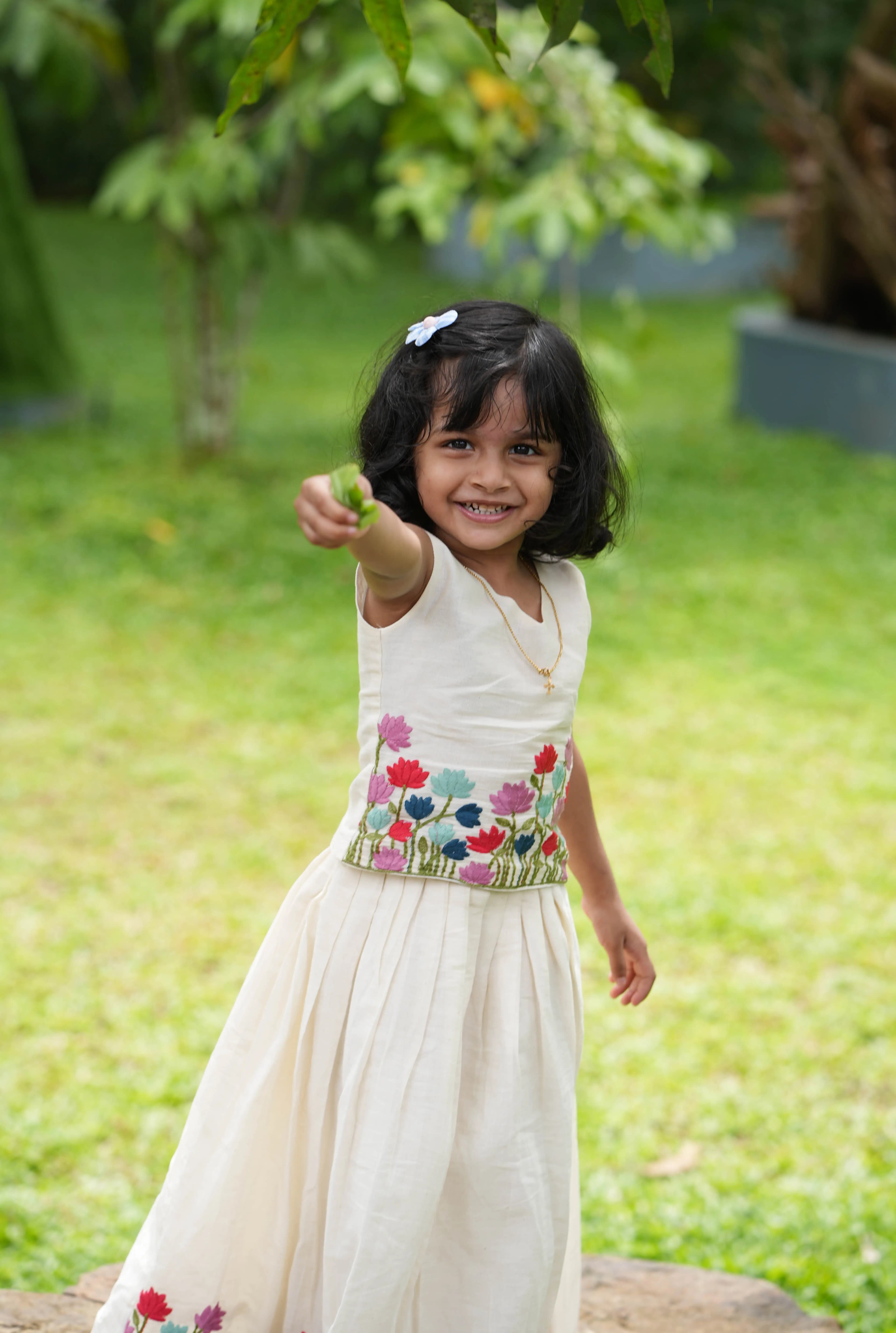 Florista Onam Special Kids Skirt and Top -  Off-White