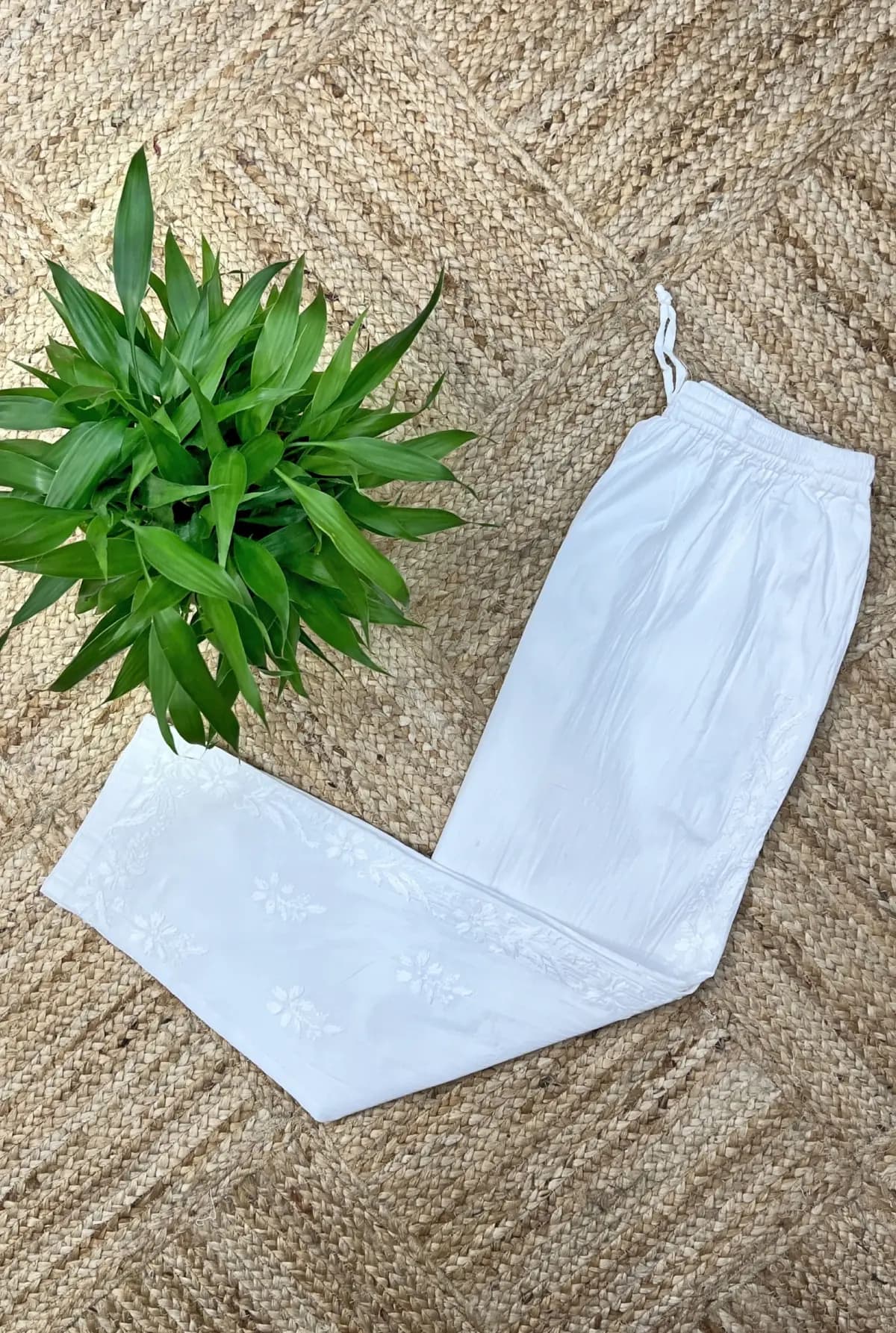 Chickankari bottom in Lycra fabric -  White - A