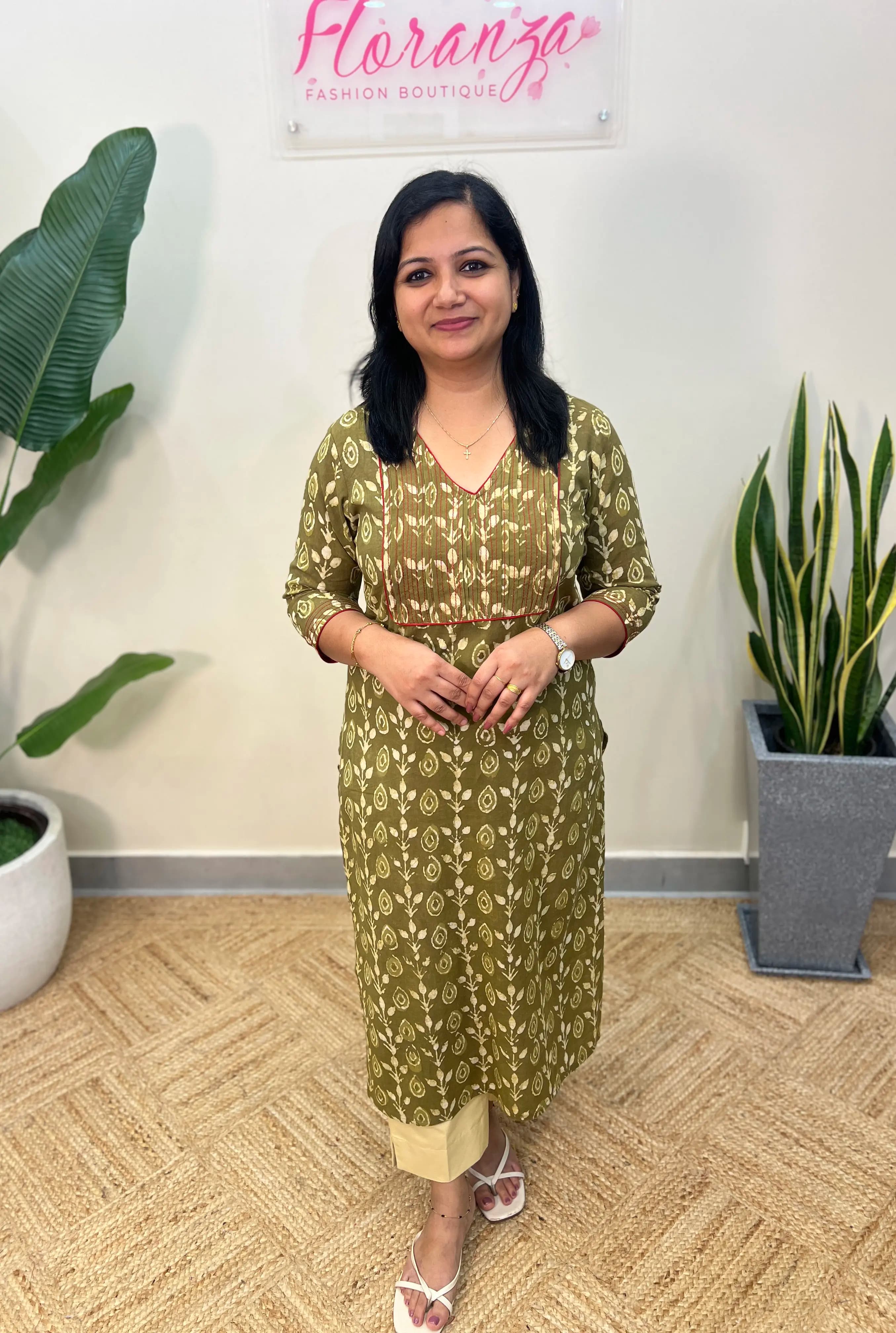 Pure Jaipur Cotton Kurti in Block Print - Green