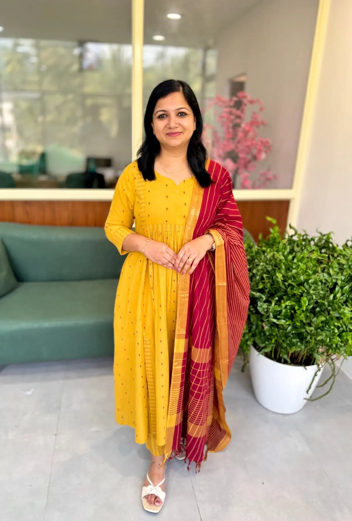 Florista 3 Piece set in Hand Weaved Cotton - Mustard Yellow n Maroon