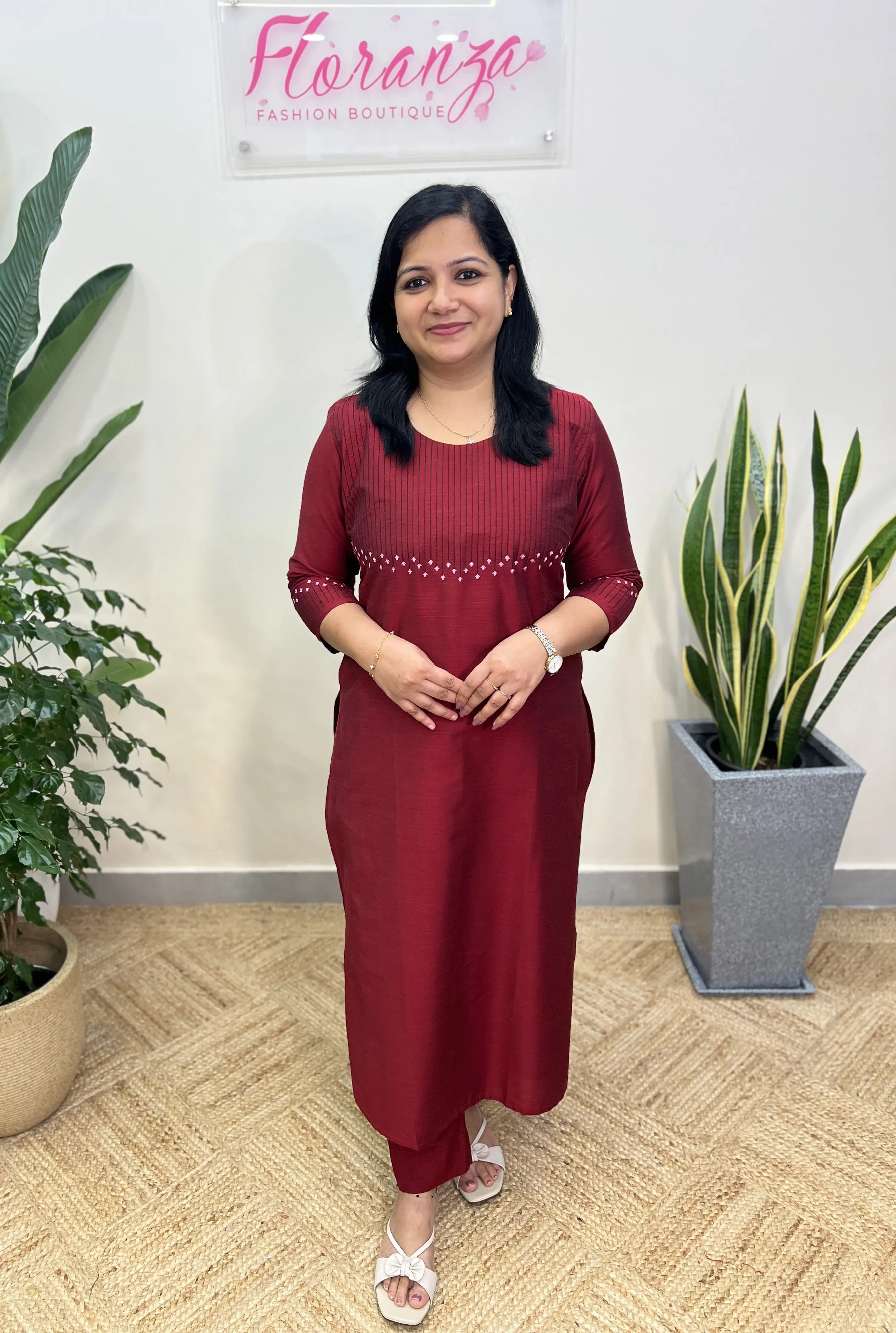 Kurti in Slub Silk - Dark Reddish Maroon