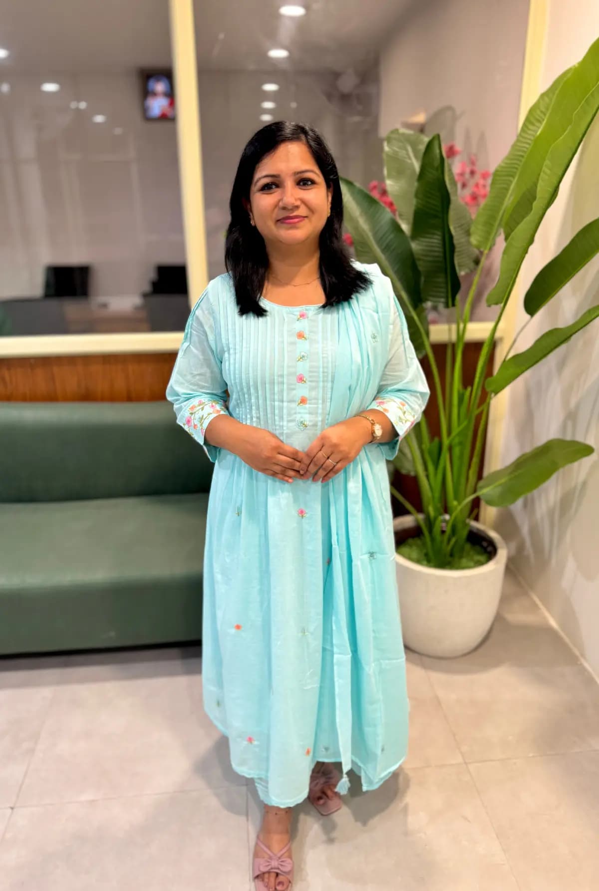 3 Piece Set in Soft Mul-Cotton - Aqua Blue