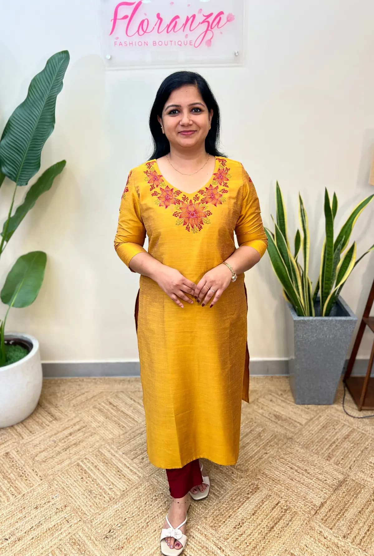 Florique Kurti in Slub Silk - Mustard Yellow