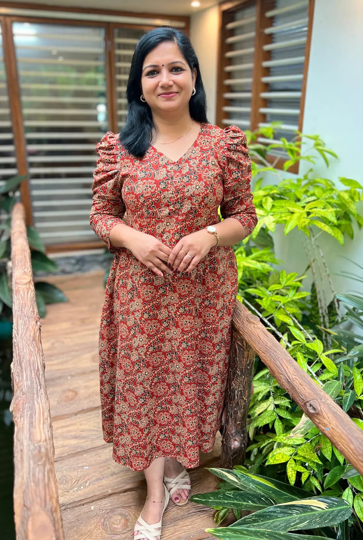 Florista Frock Model Kurti in Cotton - Brick Red