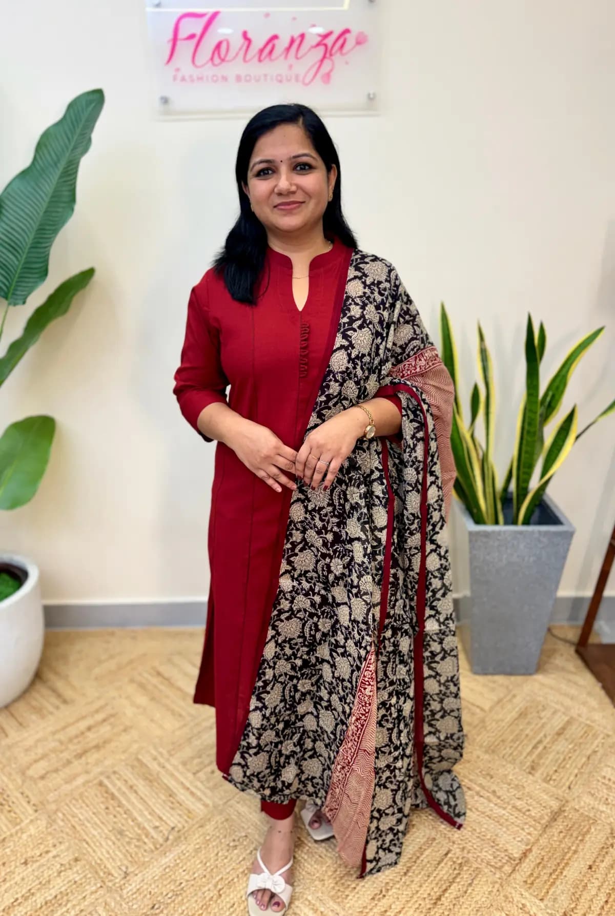 3 Piece Set in Cotton - Reddish Maroon