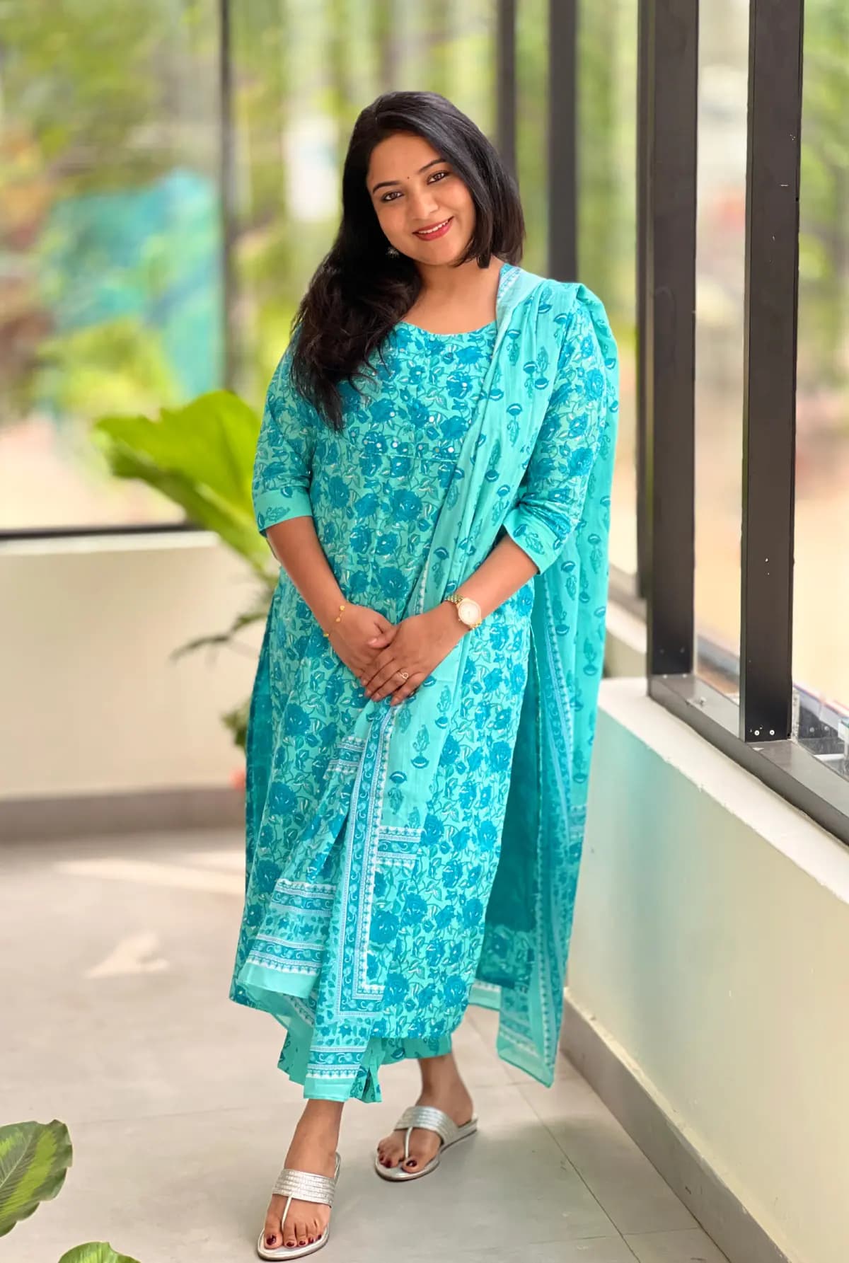 3 Piece Set in Cotton - Turquoise Green n Blue