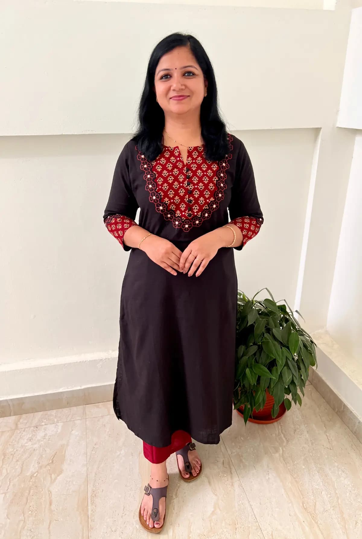 Anvita Brand Kurti in Cotton - Black n Brick combo