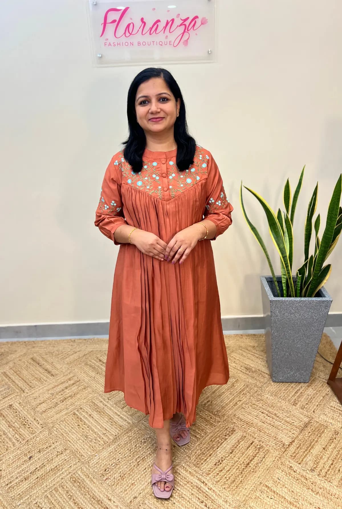 Kurti in Roman silk -  Pastel Peach