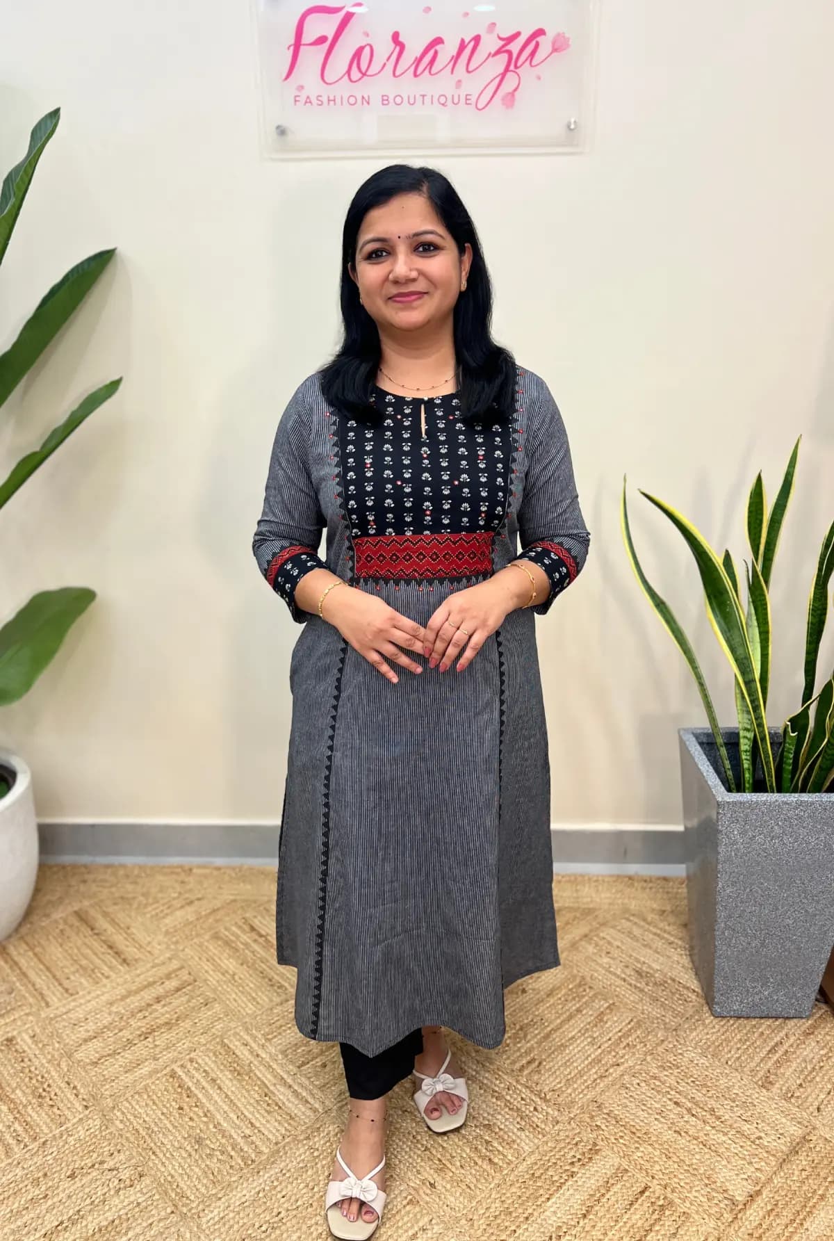 Anvita Brand Kurti in Cotton - Black plus Ash