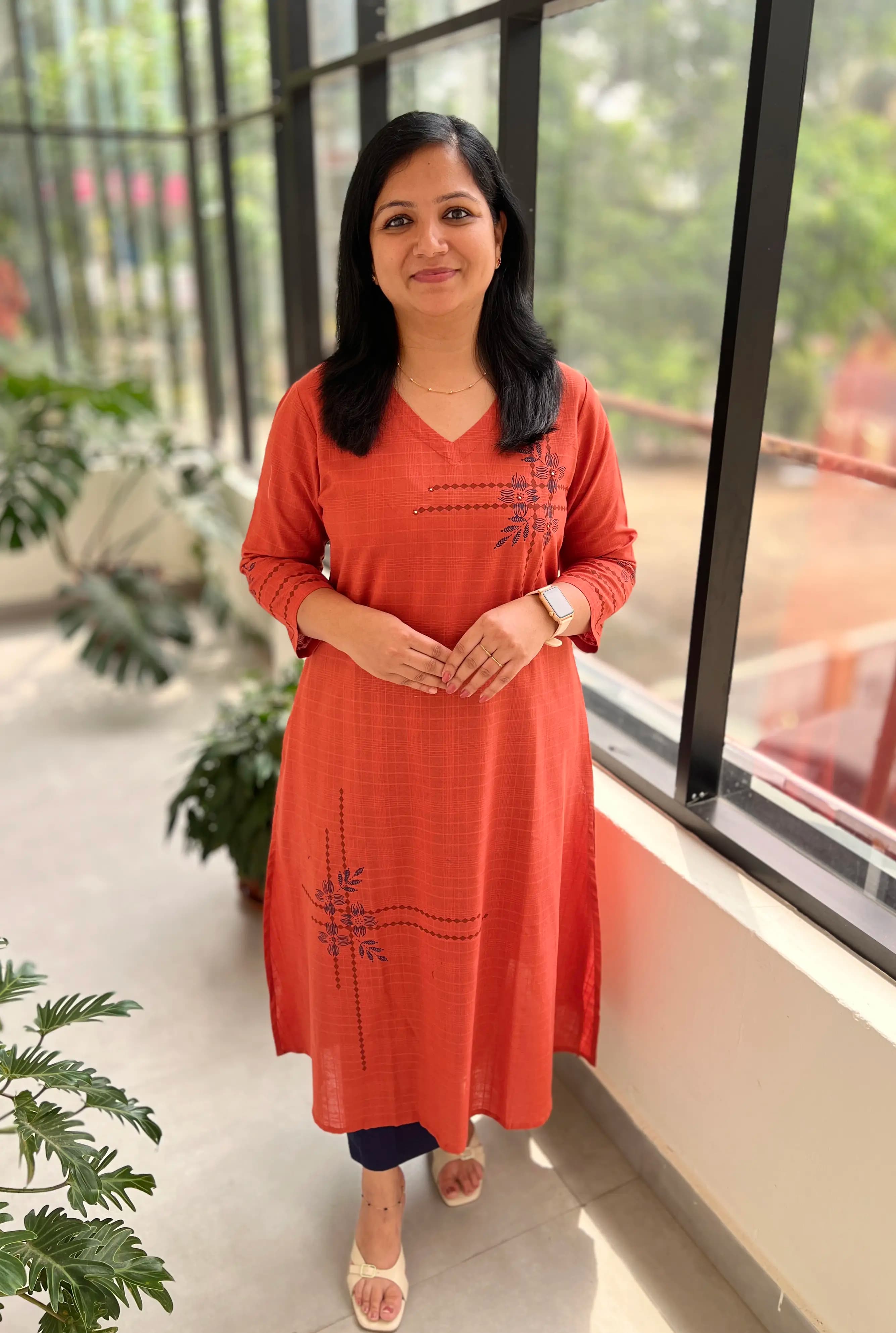 Anvita Brand Kurti In Pure Cotton - Brick Orange