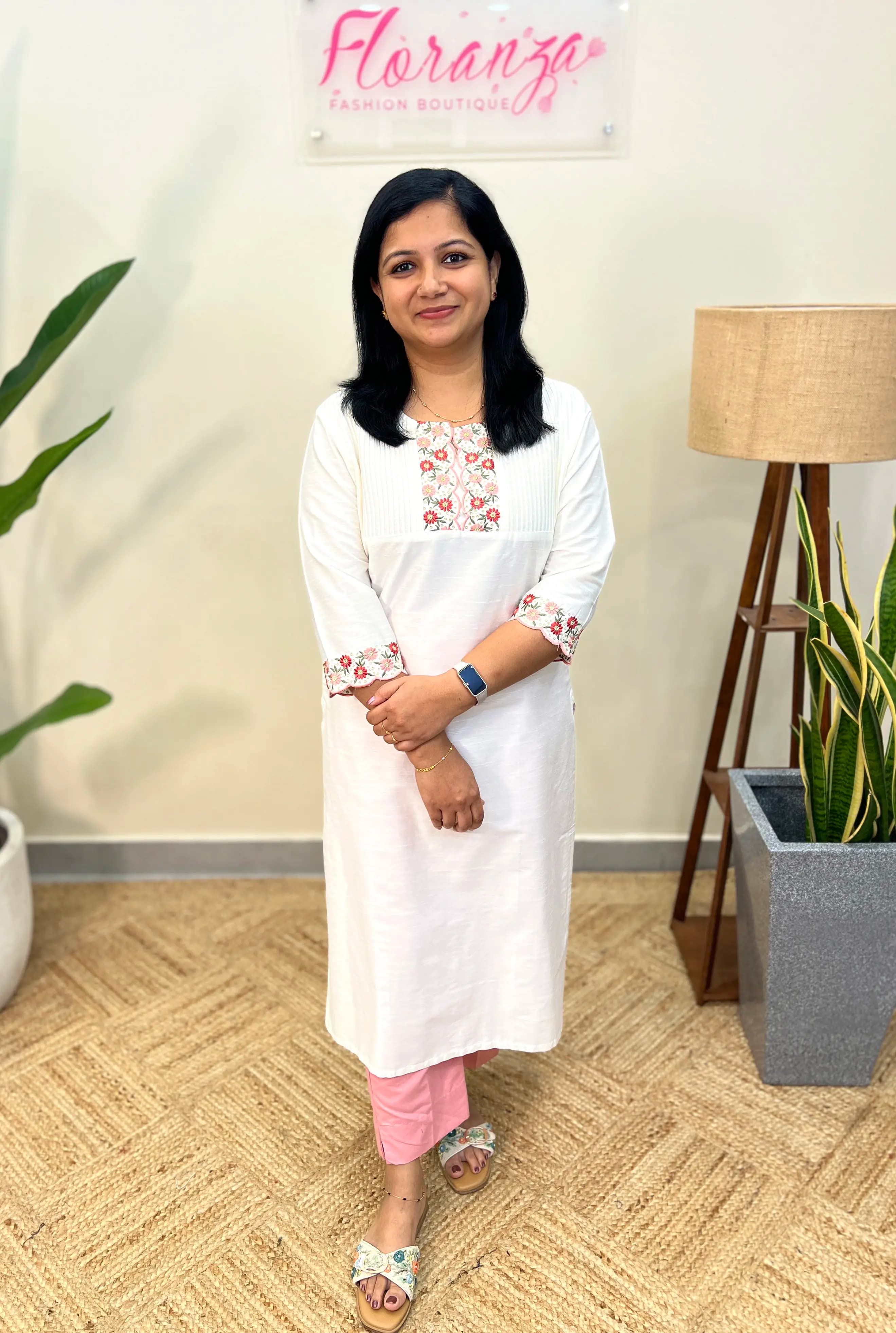 Branded Kurti In Slub Silk - Milky White