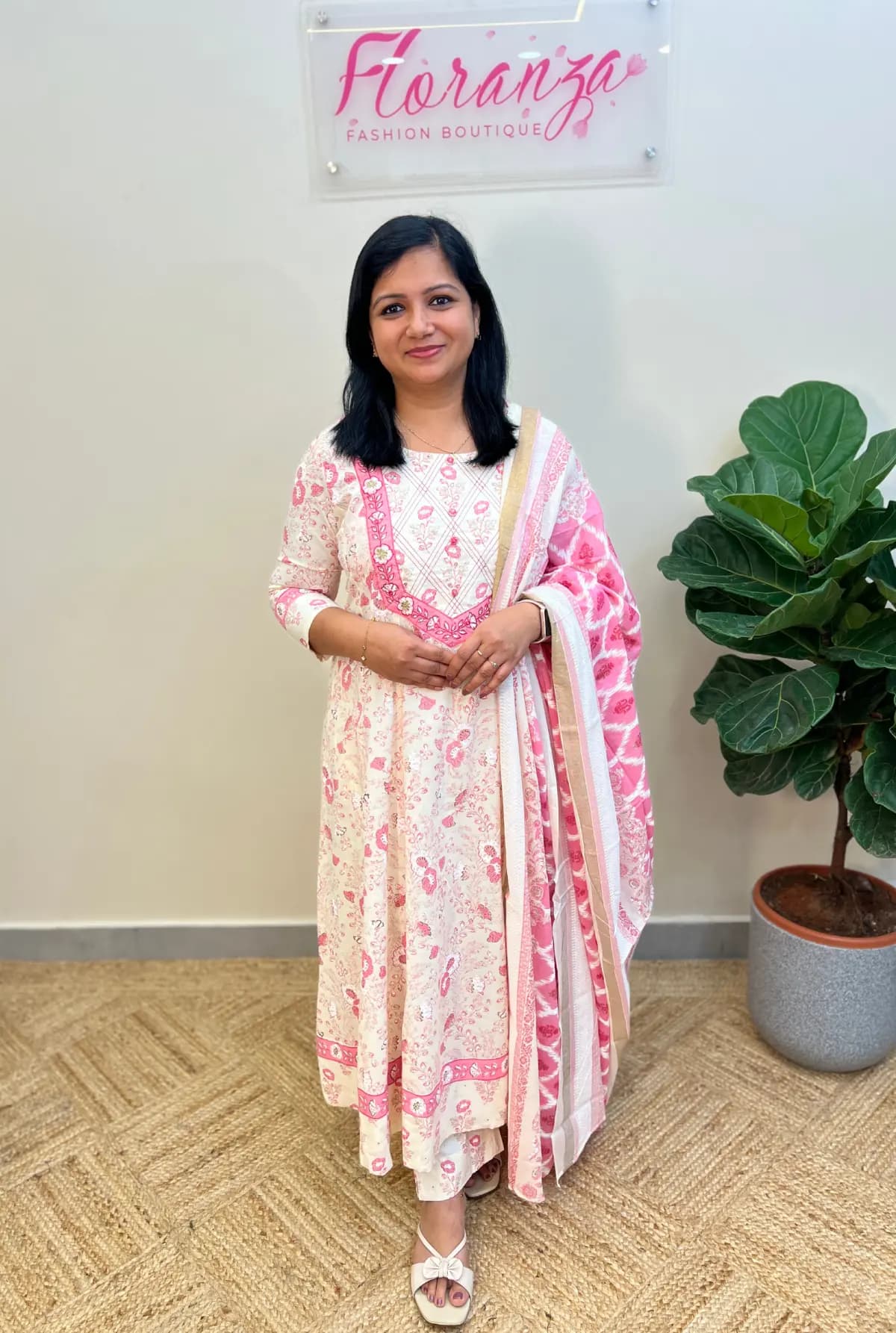 3 Piece Set in Soft Cotton - Off-White n Pink Combo