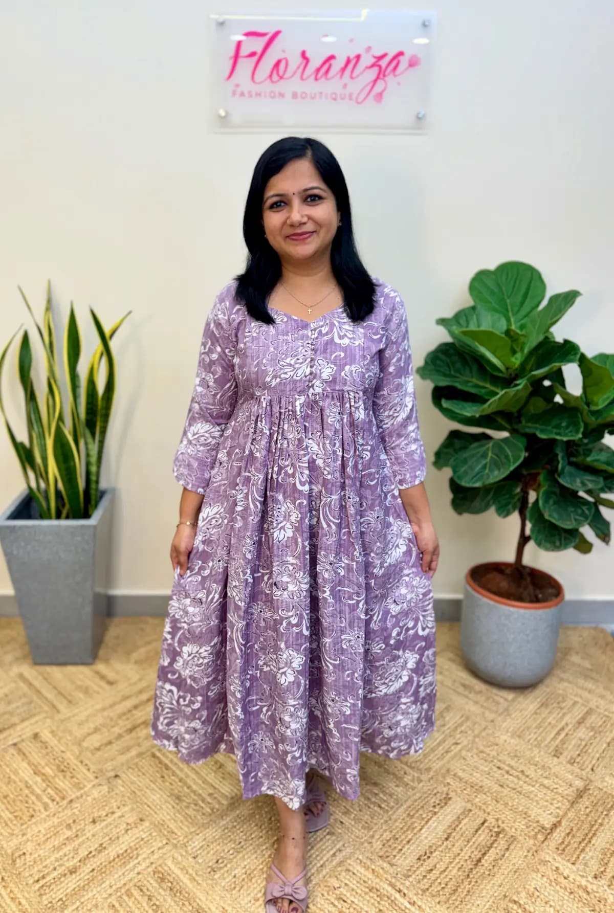 Digital Print Kurti in Imported Fabric - Lavender mix Lilac