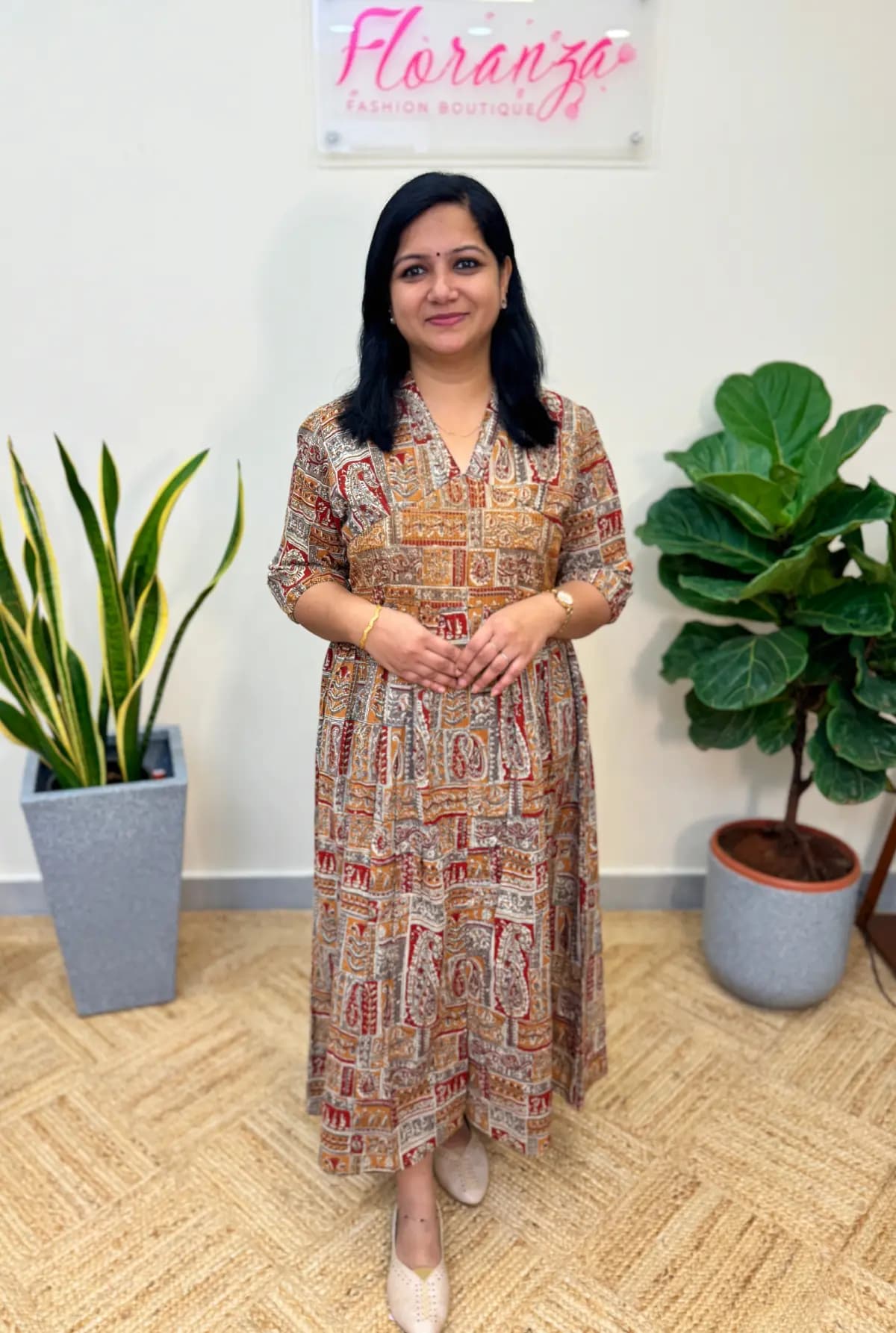 Aline Kurti in Printed Cotton - Mustard Yellow n Multiple Colors