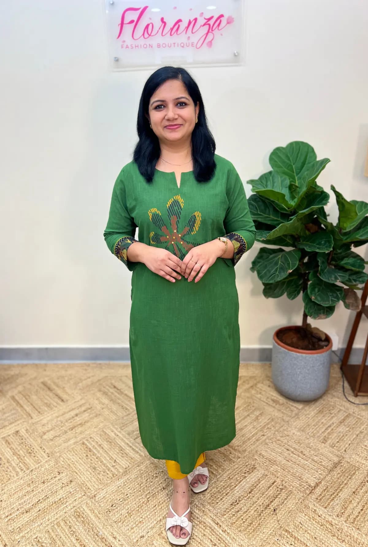 Anvita Brand Kurti in Cotton - Green
