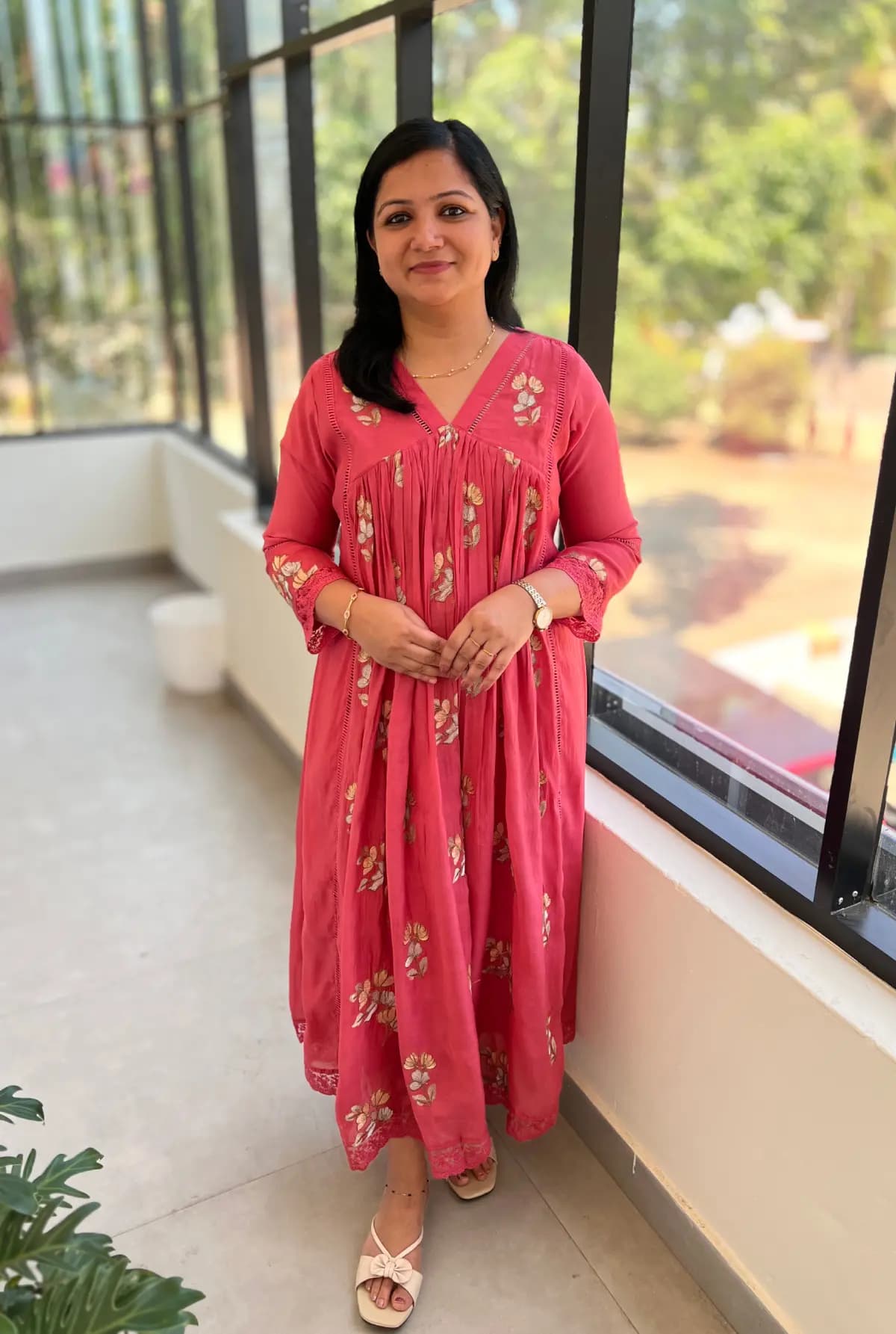 Premium Brand Kurti in Mul-Chanderi - Pinkish Peach