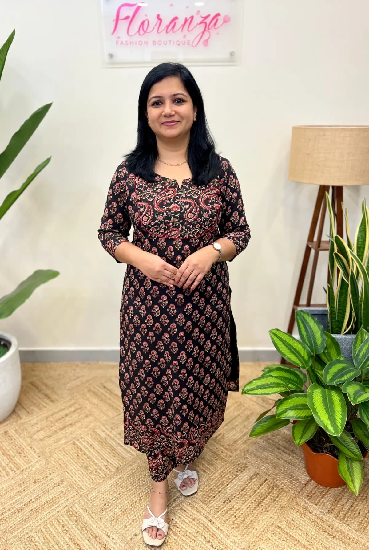 Florista Top n Bottom Set In Printed Cotton - Black