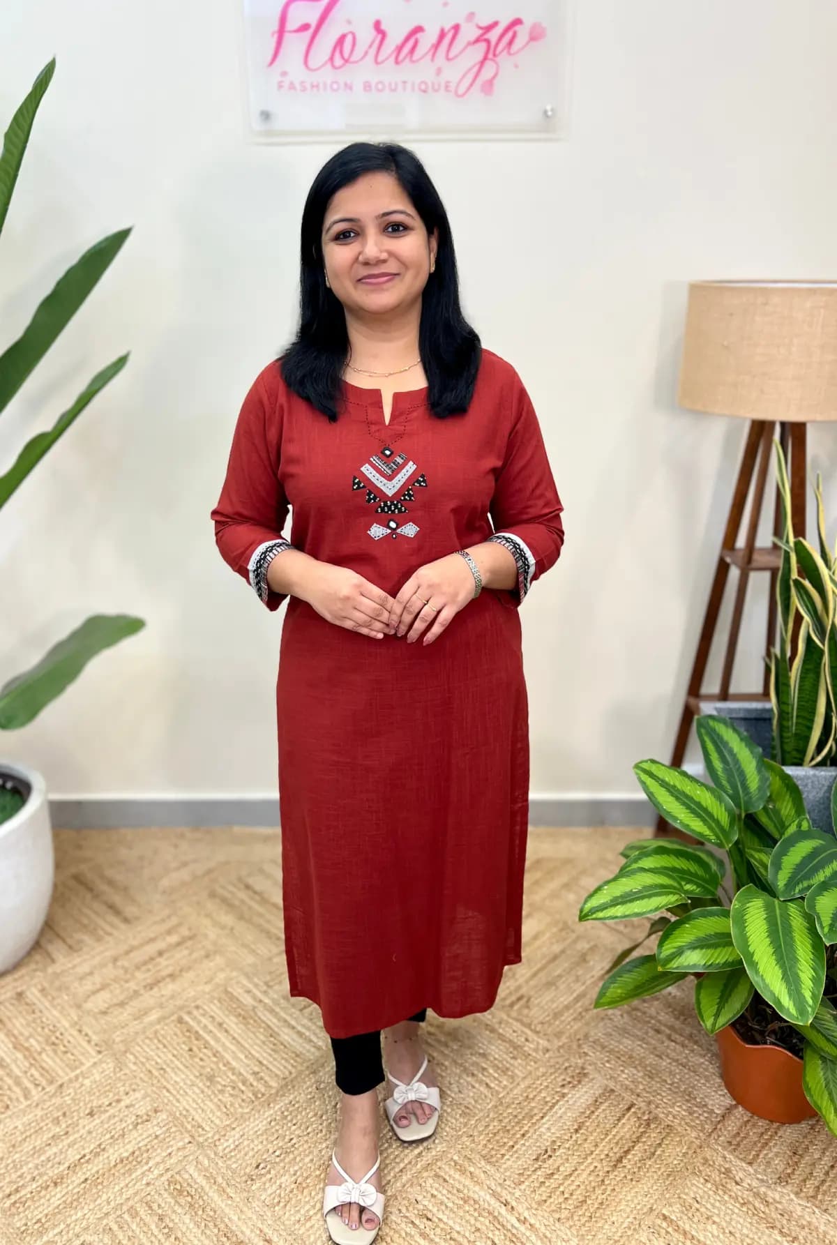 Anvita Brand Kurti In Pure Cotton - Brick Red