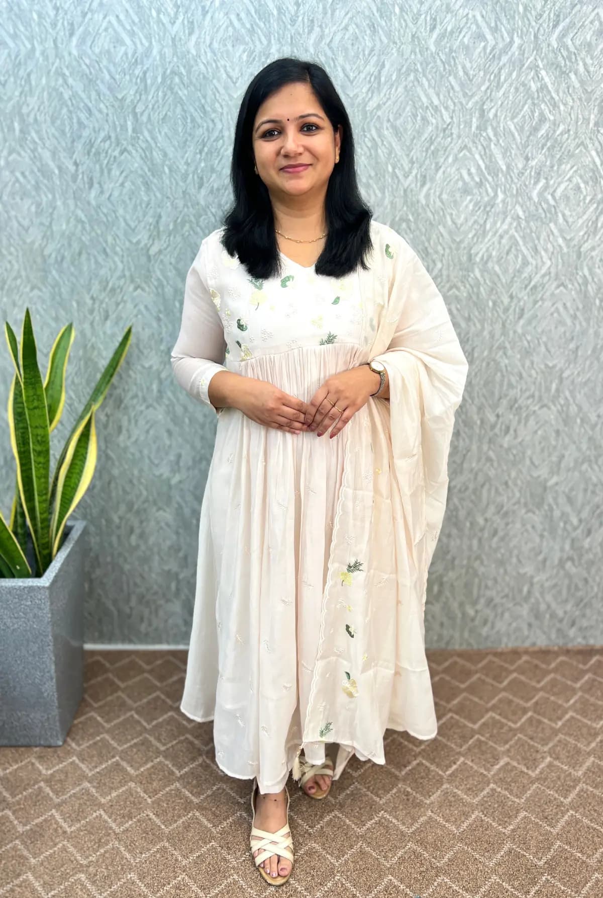 Easter-Vishu Special Premium 3 Piece Set In Mul-Chanderi - Light Chiku mix Off-white