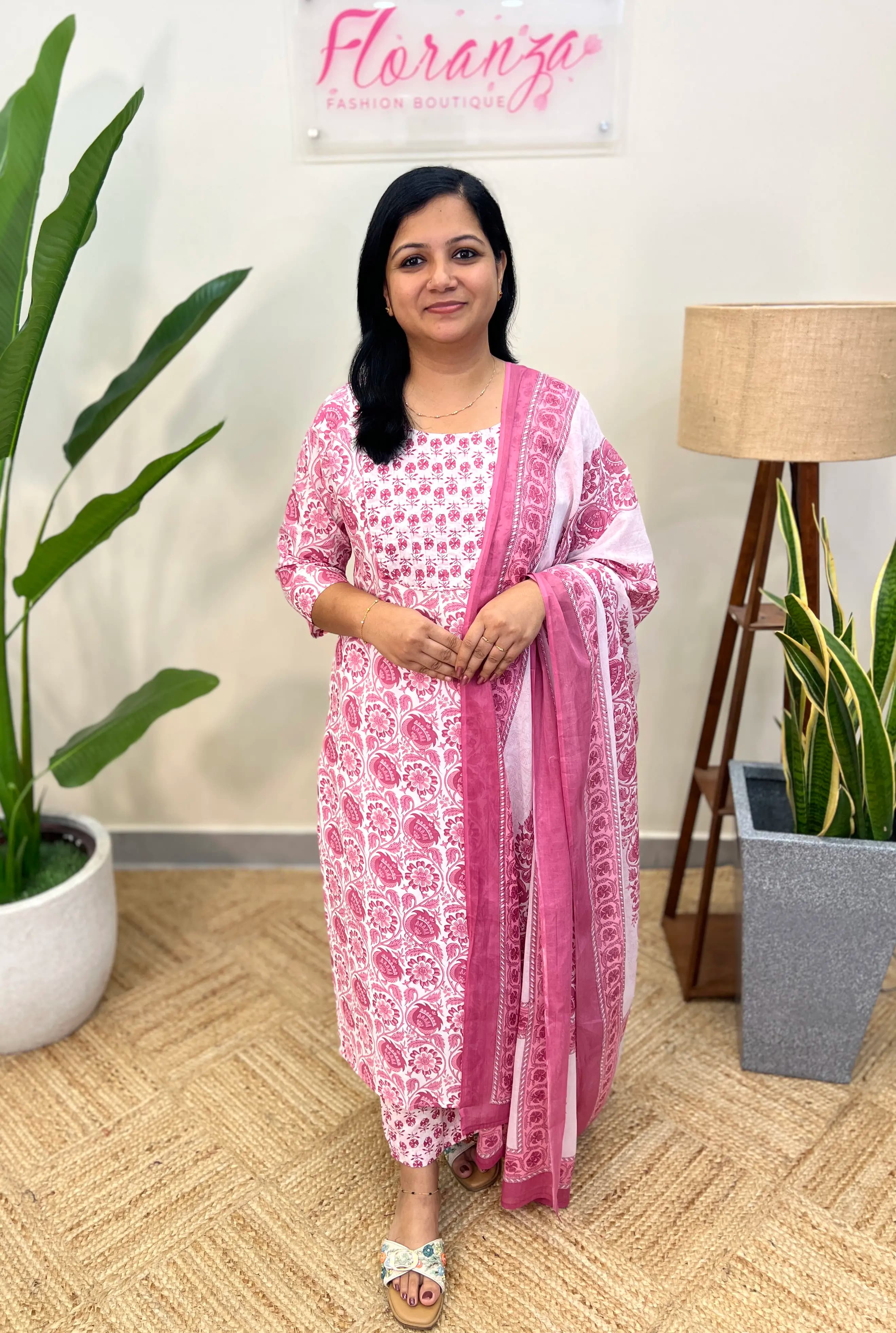 3 Piece Set In Cotton - Pink n White