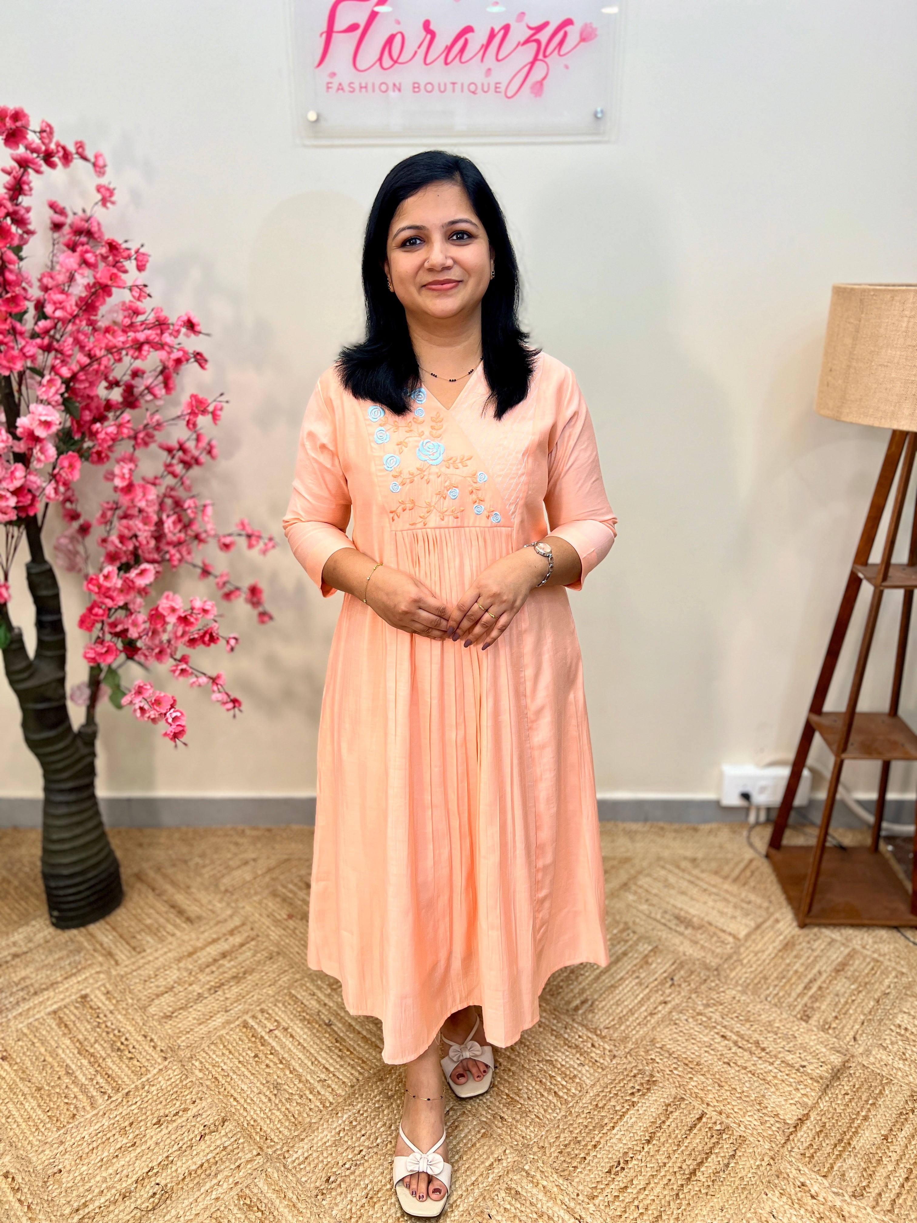 Kurti In Roman Silk - Baby Peach - 3781